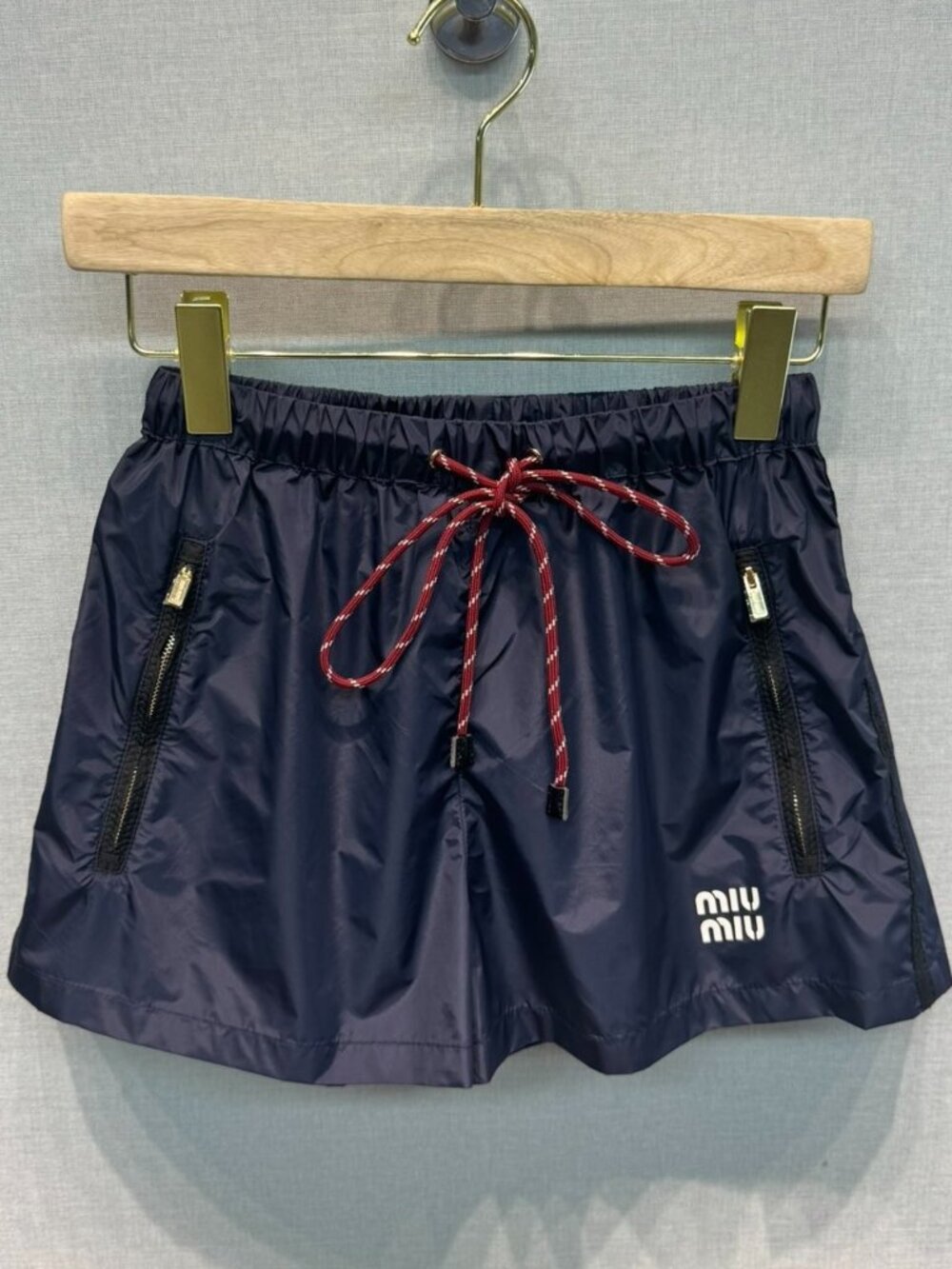 Women's Miu Miu Dark Blue Nylon Drawstring Shorts L